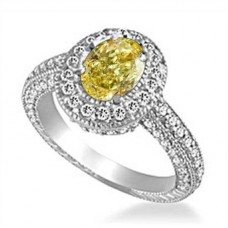 Fancy Yellow Oval Diamond Halo Shoulder Set Ring