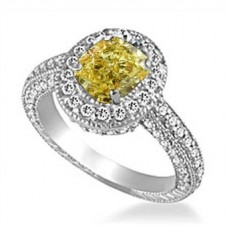 Fancy Yellow Cushion Diamond Halo Shoulder Set Ring