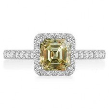Fancy Yellow Asscher Cut Diamond Halo Shoulder Set Ring Fancy Yellow Asscher Cut Diamond Halo Shoulder Set Ring