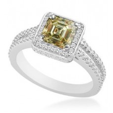 Fancy Yellow Asscher Diamond Halo Shoulder Set Ring