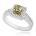 Fancy Yellow Asscher Diamond Halo Shoulder Set Ring