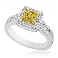 Fancy Yellow Cushion Cut Diamond Halo Shoulder Set Ring Fancy Yellow Cushion Cut Diamond Halo Shoulder Set Ring