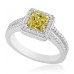 Fancy Yellow Cushion Cut Diamond Halo Shoulder Set Ring Fancy Yellow Cushion Cut Diamond Halo Shoulder Set Ring