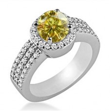 Fancy Yellow Round Diamond Halo Shoulder Set Ring