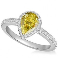 Fancy Yellow Pear Diamond Halo Shoulder Set Ring