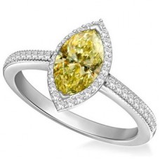 Fancy Yellow Marquise Shaped Diamond Halo Shoulder Set Ring