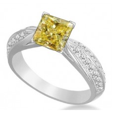 Fancy Yellow Cushion Diamond Vintage Shoulder Set Ring