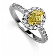 Fancy Yellow Oval Cut Diamond Halo Shoulder Set Ring