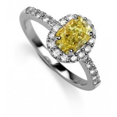 Fancy Yellow Cushion Cut Diamond Halo Shoulder Set Ring