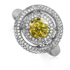 Fancy Yellow Round Diamond Halo Cluster Ring