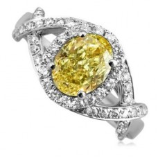 Fancy Yellow Oval Diamond Halo Designer Ring