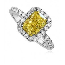 Fancy Yellow Radiant Diamond Halo Shoulder Set Ring