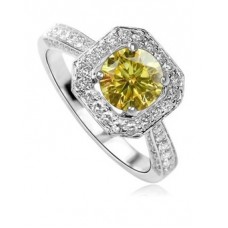 Fancy Yellow Round Diamond Halo Shoulder Set Ring