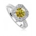 Fancy Yellow Round Diamond Halo Shoulder Set Ring