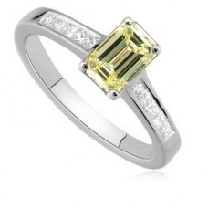 Fancy Yellow Emerald Diamond Shoulder Set Ring