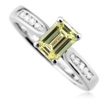 Fancy Yellow Emerald Diamond Shoulder Set Ring