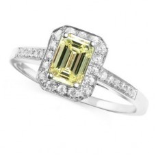 Fancy Yellow Emerald Diamond Halo Shoulder Set Ring