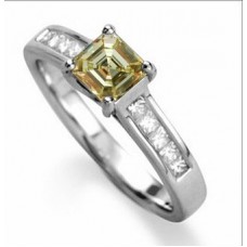Fancy Yellow Asscher Cut Diamond Shoulder Set Ring
