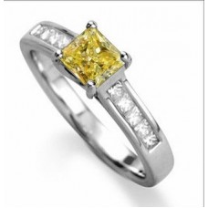 Fancy Yellow Cushion Diamond Shoulder Set Ring