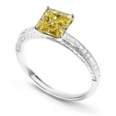 Fancy Yellow Cushion Diamond Vintage Shoulder Set Ring
