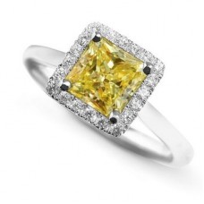 Fancy Yellow Cushion Diamond Cluster Ring