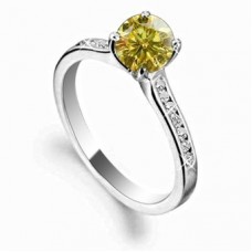 Fancy Yellow Round Diamond Shoulder Set Ring