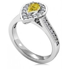 Fancy Yellow Pear Diamond Halo Shoulder Set Ring
