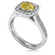 Fancy Yellow Oval Diamond Halo Shoulder Set Ring