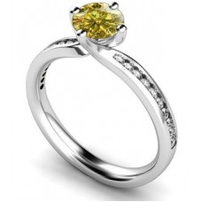 Fancy Yellow Round Diamond Twist Shoulder Set Ring
