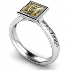 Fancy Yellow Asscher Cut Diamond Shoulder Set Ring