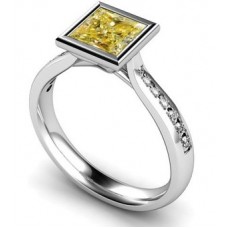 Fancy Yellow Cushion Diamond Halo Shoulder Set Ring