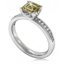 Fancy Yellow Asscher Cut Diamond Shoulder Set Ring Fancy Yellow Asscher Cut Diamond Shoulder Set Ring