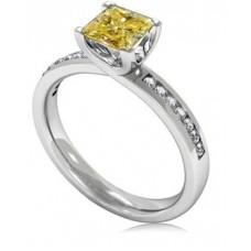 Fancy Yellow Cushion Diamond Shoulder Set Ring