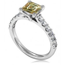 Fancy Yellow Asscher Cut Diamond Shoulder Set Ring