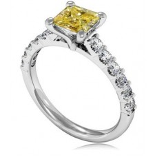 Fancy Yellow Cushion Diamond Shoulder Set Ring