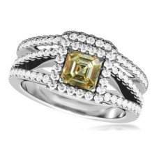 Fancy Yellow Asscher Cut Diamond Vintage Shoulder Set Ring