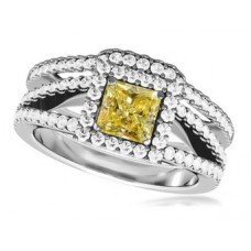 Fancy Yellow Cushion Diamond Vintage Shoulder Set Ring