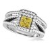 Fancy Yellow Cushion Diamond Vintage Shoulder Set Ring