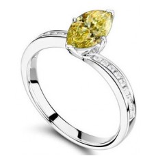 Fancy Yellow Marquise Diamond Shoulder Set Ring