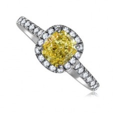 Fancy Yellow Cushion Diamond Shoulder Set Ring