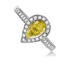 Fancy Yellow Pear Diamond Halo Shoulder Set Ring