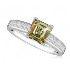 Fancy Yellow Asscher Cut Diamond Shoulder Set Ring