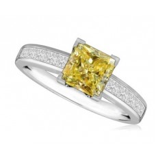 Fancy Yellow Cushion Diamond Shoulder Set Ring
