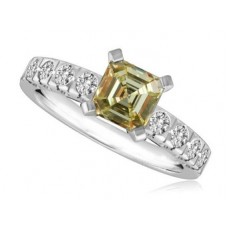Fancy Yellow Asscher Cut Diamond Shoulder Set Ring