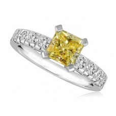 Fancy Yellow Cushion Diamond Shoulder Set Ring