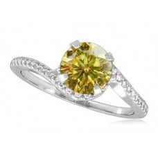 Fancy Yellow Round Diamond Twist Shoulder Set Ring