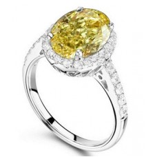Fancy Yellow Oval Diamond Halo Shoulder Set Ring