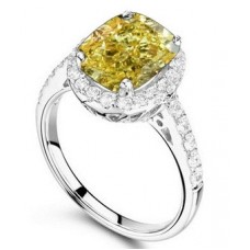 Fancy Yellow Cushion Diamond Halo Shoulder Set Ring