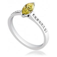 Fancy Yellow Marquise Shaped Diamond Shoulder Set Ring