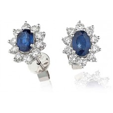 Blue Sapphire & Diamond Cluster Earrings